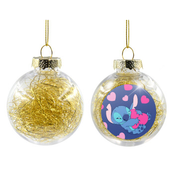 Lilo & Stitch hugs and hearts, Χριστουγεννιάτικη μπάλα δένδρου διάφανη με χρυσό γέμισμα 8cm