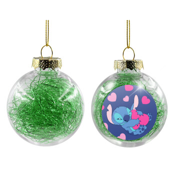 Lilo & Stitch hugs and hearts, Χριστουγεννιάτικη μπάλα δένδρου διάφανη με πράσινο γέμισμα 8cm