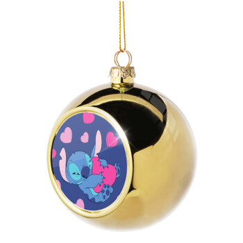 Lilo & Stitch hugs and hearts, Χριστουγεννιάτικη μπάλα δένδρου Χρυσή 8cm