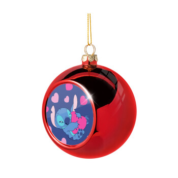 Lilo & Stitch hugs and hearts, Χριστουγεννιάτικη μπάλα δένδρου Κόκκινη 8cm