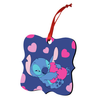 Lilo & Stitch hugs and hearts, Στολίδι Χριστουγεννιάτικο στολίδι polygon ξύλινο 7.5cm