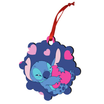 Lilo & Stitch hugs and hearts, Christmas ornament snowflake wooden 7.5cm