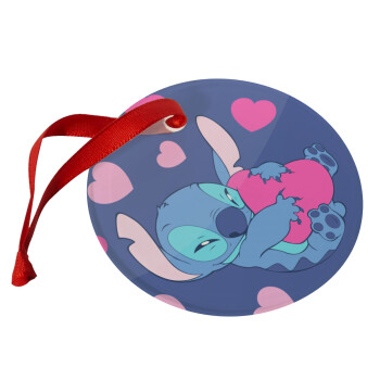 Lilo & Stitch hugs and hearts, Χριστουγεννιάτικο στολίδι γυάλινο 9cm
