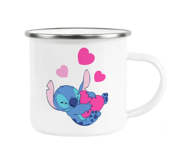 Lilo & Stitch hugs and hearts — Metallic enamel cup white 360ml