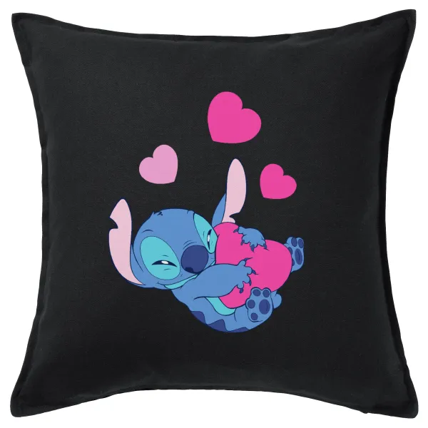 Lilo & Stitch hugs and hearts — Μαξιλάρι καναπέ Μαύρο 100% βαμβάκι, περιέχεται το γέμισμα (50x50cm)