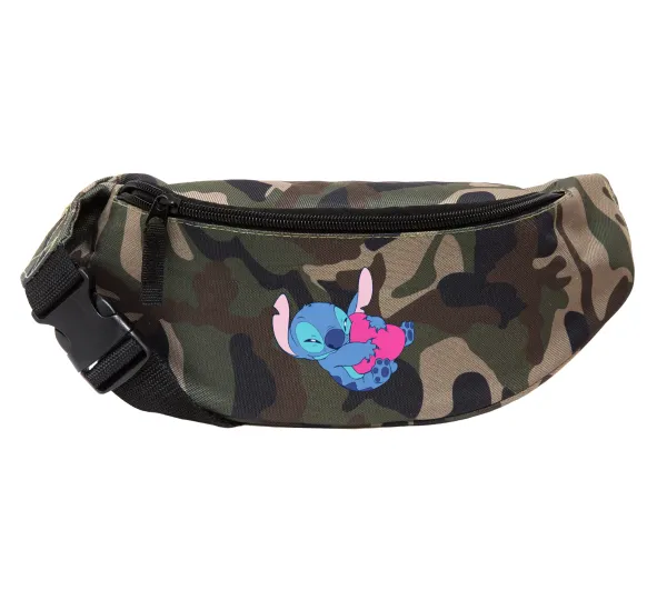 Lilo & Stitch hugs and hearts — Unisex waist bag (banana) in Jungle camouflage color with 2 pockets