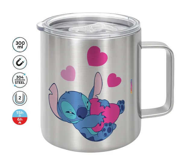 Lilo & Stitch hugs and hearts — Double-walled stainless steel mug 300ml with temperature-retaining lid