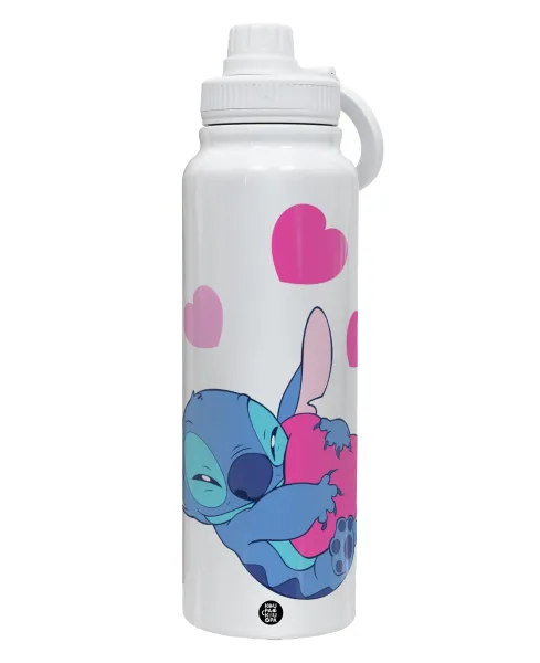 Lilo & Stitch hugs and hearts — Θερμός 1L Ανοξείδωτο με Βάση Κινητού & Διπλά Τοιχώματα