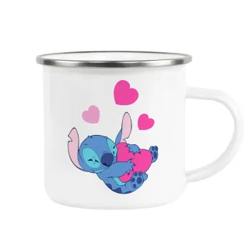 Lilo & Stitch hugs and hearts, Κούπα Μεταλλική εμαγιέ λευκη 360ml