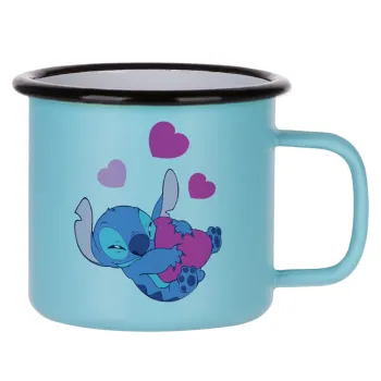 Lilo & Stitch hugs and hearts, Κούπα Μεταλλική εμαγιέ ΜΑΤ σιέλ 360ml