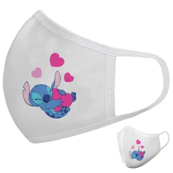 Lilo & Stitch hugs and hearts, Μάσκα υφασμάτινη υψηλής άνεσης παιδική (Δώρο πλαστική θήκη)
