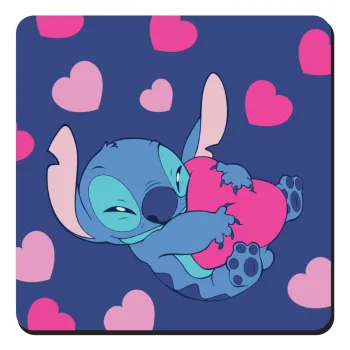 Lilo & Stitch hugs and hearts, Τετράγωνο μαγνητάκι ξύλινο 9x9cm