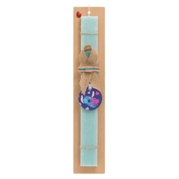 Lilo & Stitch hugs and hearts, Πασχαλινή Λαμπάδα με ξύλινο μπρελόκ & κερί αρωματικό πλακέ (30cm) (ΤΙΡΚΟΥΑΖ)