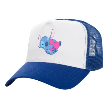 Lilo & Stitch hugs and hearts, Καπέλο Ενηλίκων Structured Trucker, με Δίχτυ, ΛΕΥΚΟ/ΜΠΛΕ (100% ΒΑΜΒΑΚΕΡΟ, ΕΝΗΛΙΚΩΝ, UNISEX, ONE SIZE)