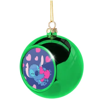 Lilo & Stitch hugs and hearts, Green Christmas tree ornament ball 8cm