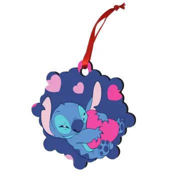 Lilo & Stitch hugs and hearts, Christmas ornament snowflake wooden 7.5cm