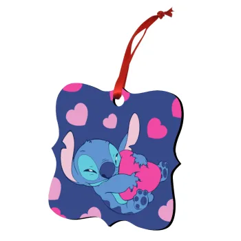 Lilo & Stitch hugs and hearts, Christmas ornament polygon wooden 7.5cm
