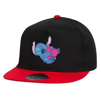 Lilo & Stitch hugs and hearts, Καπέλο παιδικό Flat Snapback, Μαύρο/Κόκκινο (100% ΒΑΜΒΑΚΕΡΟ, ΠΑΙΔΙΚΟ, UNISEX, ONE SIZE)