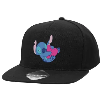 Lilo & Stitch hugs and hearts, Καπέλο Ενηλίκων Flat Snapback Μαύρο, (100% ΒΑΜΒΑΚΕΡΟ TWILL, ΕΝΗΛΙΚΩΝ, UNISEX, ONE SIZE)