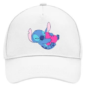 Lilo & Stitch hugs and hearts, Καπέλο Ενηλίκων Baseball, Drill, Λευκό (100% ΒΑΜΒΑΚΕΡΟ, ΕΝΗΛΙΚΩΝ, UNISEX, ONE SIZE)