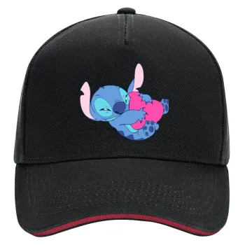 Lilo & Stitch hugs and hearts, DRILL Adult Ultimate Hat BLACK/RED, (100% COTTON, ADULT, UNISEX, ONE SIZE)