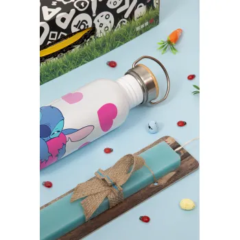 Lilo & Stitch hugs and hearts, Πασχαλινή Λαμπάδα με παγούρι μεταλλικό (620ml, stainless steel) & κερί αρωματικό πλακέ (30cm) (ΤΙΡΚΟΥΑΖ)