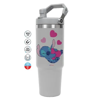 Lilo & Stitch hugs and hearts, ΓΚΡΙ χρώματος Θερμός Ανοξείδωτο 890ml (30oz) με χερούλι