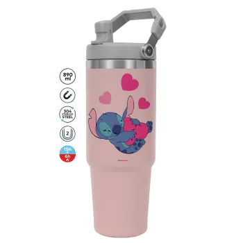 Lilo & Stitch hugs and hearts, ΡΟΖ χρώματος Θερμός Ανοξείδωτο 890ml (30oz) με χερούλι