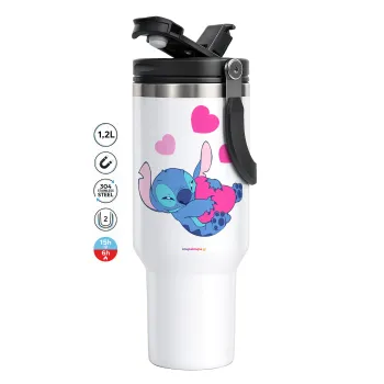 Lilo & Stitch hugs and hearts, Mega Tumbler με καπάκι, διπλού τοιχώματος (θερμό) 1,2L
