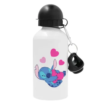 Lilo & Stitch hugs and hearts, Μεταλλικό παγούρι νερού, Λευκό, αλουμινίου 500ml