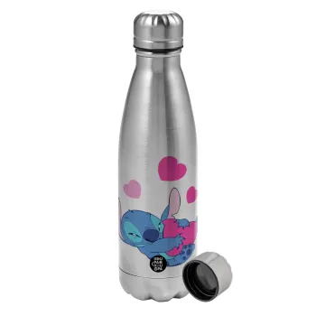 Lilo & Stitch hugs and hearts, Metallic water bottle, stainless steel, 750ml
