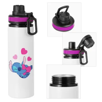 Lilo & Stitch hugs and hearts, Metallic water bottle with safety lid, 850ml aluminum