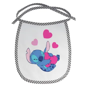 Lilo & Stitch hugs and hearts, Σαλιάρα μωρού αλέκιαστη με κορδόνι Μαύρη