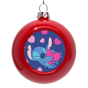 Lilo & Stitch hugs and hearts, Στολίδι Χριστουγεννιάτικη μπάλα δένδρου Κόκκινη 8cm