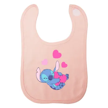 Lilo & Stitch hugs and hearts, Σαλιάρα με Σκρατς ΡΟΖ 100% Organic Cotton (0-18 months)