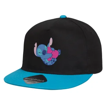 Lilo & Stitch hugs and hearts, Καπέλο παιδικό Flat Snapback, Μαύρο/Μπλε (100% ΒΑΜΒΑΚΕΡΟ, ΠΑΙΔΙΚΟ, UNISEX, ONE SIZE)