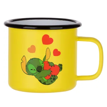 Lilo & Stitch hugs and hearts, Κούπα Μεταλλική εμαγιέ ΜΑΤ Κίτρινη 360ml