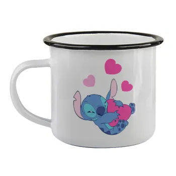 Lilo & Stitch hugs and hearts, Κούπα εμαγιέ με μαύρο χείλος 360ml