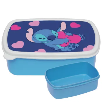 Lilo & Stitch hugs and hearts, ΜΠΛΕ παιδικό δοχείο φαγητού (lunchbox) πλαστικό (BPA-FREE) Lunch Βox M18 x Π13 x Υ6cm