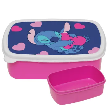 Lilo & Stitch hugs and hearts, ΡΟΖ παιδικό δοχείο φαγητού (lunchbox) πλαστικό (BPA-FREE) Lunch Βox M18 x Π13 x Υ6cm