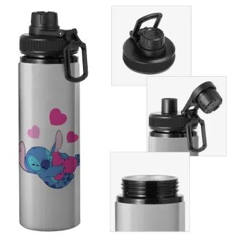 Lilo & Stitch hugs and hearts, Metallic water bottle with safety cap, 850ml aluminum