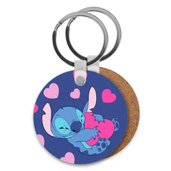 Lilo & Stitch hugs and hearts, Μπρελόκ Ξύλινο στρογγυλό MDF Φ5cm