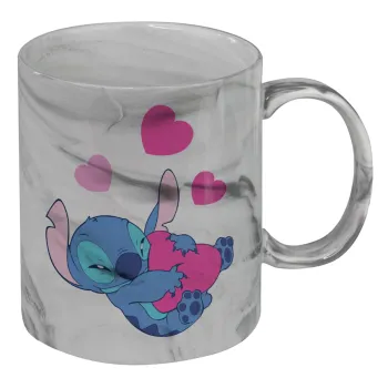 Lilo & Stitch hugs and hearts, Mug ceramic marble style, 330ml