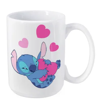 Lilo & Stitch hugs and hearts, Κούπα Mega, κεραμική, 450ml