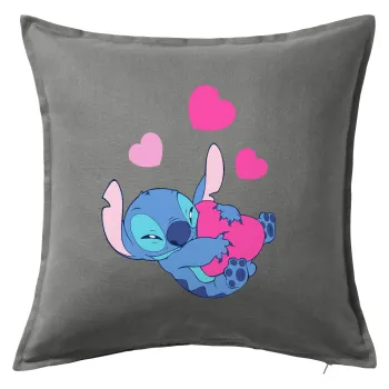Lilo & Stitch hugs and hearts, Μαξιλάρι καναπέ Γκρι 100% βαμβάκι, περιέχεται το γέμισμα (50x50cm)