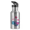 Water bottle Silver with straw, stainless steel 600ml