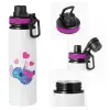 Metallic water bottle with safety lid, 850ml aluminum