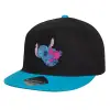 Child's Flat Snapback Hat, Black/Blue (100% COTTON, CHILD, UNISEX, ONE SIZE)