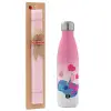 Easter Set, Metallic pink/white (Stainless steel) thermos, double-walled, 500ml & aromatic flat Easter candle (30cm) (PINK)