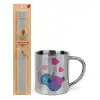 Easter Set, metallic thermal cup (300ml) & Easter aromatic flat candle (30cm) (GRAY)